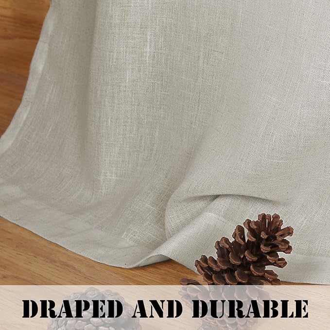 H.VERSAILTEX Living Room Linen Curtains - Semi Sheer, Nickel Grommet, Energy Saving, Light Filtering Window Treatments - Pale Oak, 2 Panels, 52 x 54-Inch