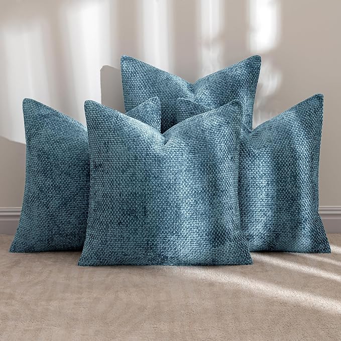 MIULEE Pack of 4 Couch Throw Pillow Covers 20x20 Inch Smoke Blue Soft Decorative Chenille Pillow Covers Farmhouse Accent Cushion Covers for Boho Spring Home Decor Sofa Bedroom Living Room