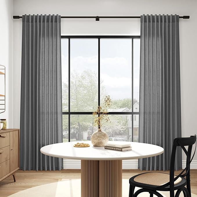Nanspring Blazer Grey Curtains Linen Blend Light Filtering Back Tab Curtain 84 Inches Long, Semi Sheer Privacy Drapes for Living Room & Bedroom,Simple Style 52x84 inch, 2 Panels