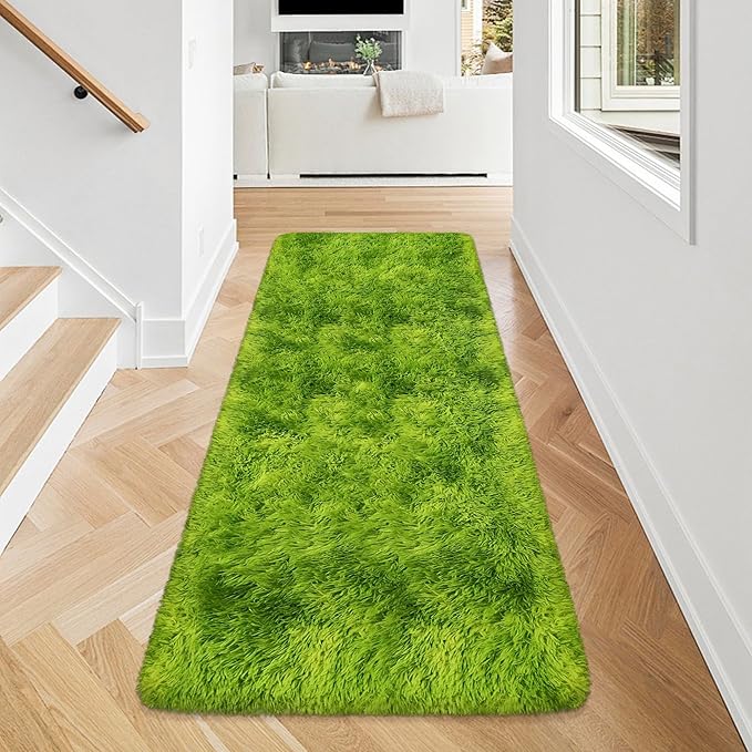 Tie-Dyed Runner Rug for Bedroom Green 2x5ft Fluffy Area Rug Bedside Runner Rug for Kids Room Boys Teens Nursery Baby Living Room Dorm Home Decor Carpets