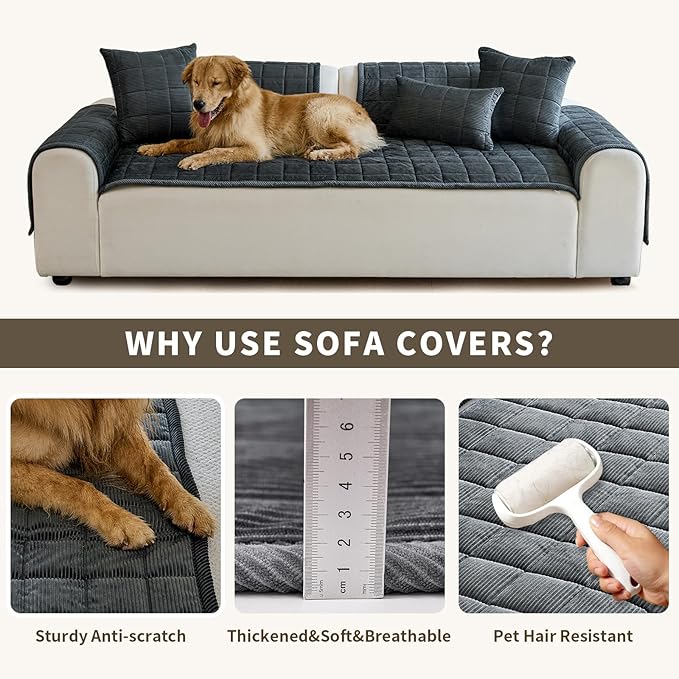 Couch Covers for Dogs Washable, Non Slip Couch Covers for Loveseat Sofa Pet Friendly, Soft Fuzzy Sofa Covers for Pet, Dog Couch Cover Furniture Protector(1PC,Dark Grey,27.6"x82.7")