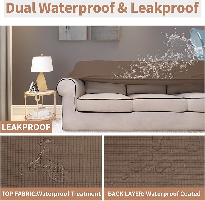 Easy-Going 100% Waterproof Chair Couch Cover, Dual Waterproof Sofa Cover, Stretch Jacquard Sofa Slipcover, Leakproof Furniture Protector for Kids, Pets, Dog and Cat (Chair, Brown)