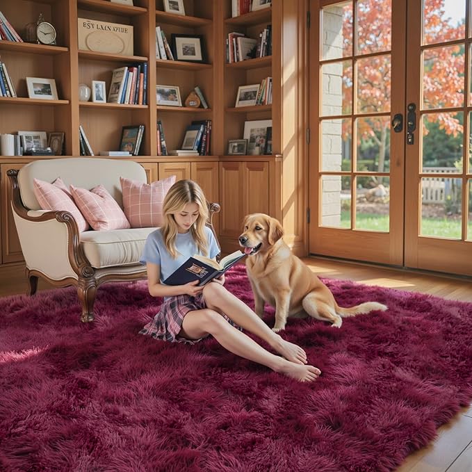 Rugs for Bedroom 4x6, Alfombras para Salas Shag Large Plush Soft Area Rug, Shaggy Carpets for Livingroom, Kids Boys Girls Home Decor Aesthetic(Burgundy, 4 x 6)