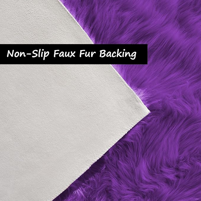 Goolela Purple Sheepskin Rug 2x6 Fluffy Fuzzy Furry Runner for Bedroom Bedside Faux Fur Soft Plush Sheepskin