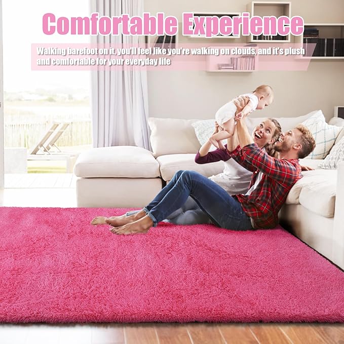 9x12 Fluffy Area Rugs for Living Room,Large Fuzzy Shag Area Rug for Bedroom,Soft Non-Shedding Indoor Plush Carpet for Kids Bedroom Nursery Home Decor,Hot Pink