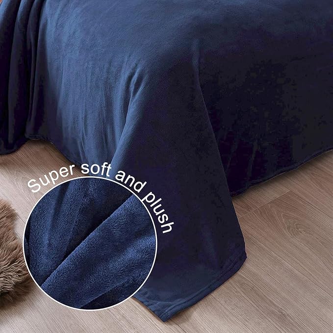 Exclusivo Mezcla Fleece Blanket Twin Size for Bed, Super Soft and Warm, All Season, Cozy, Plush, Lightweight, 90x66 Inches, Navy Blue