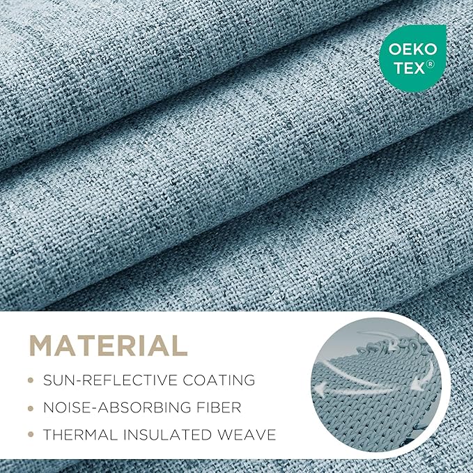 Joydeco Blackout Curtains for Bedroom - 100% Light Blocking 2 Panels Sky Blue Drapes 66" W x 90" L, Thermal Insulated Room Darkening Curtains, Linen Textured for Living Room, Rod Pocket & Back Tabs