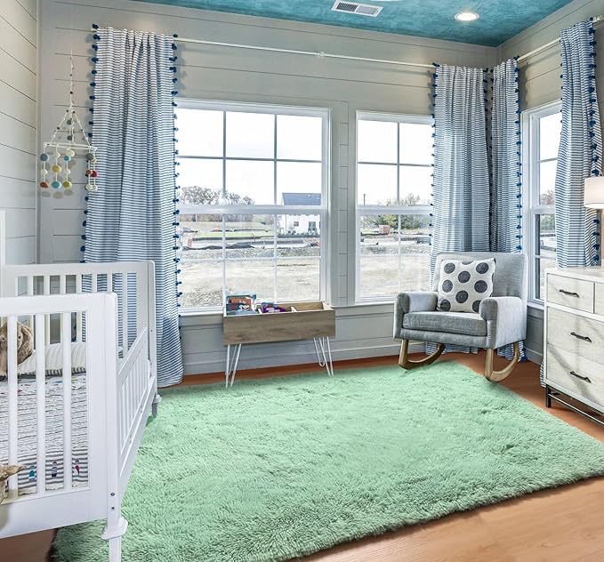 ONASAR Sage Green 3x5 Rugs for Bedroom, Fluffy Bedside Area Rug, Soft Plush Shaggy Small Floor Throw Carpets for Living Room Preppy Dorm Teen Kids Girls Boy Baby Nursery Home Decor Aesthetic