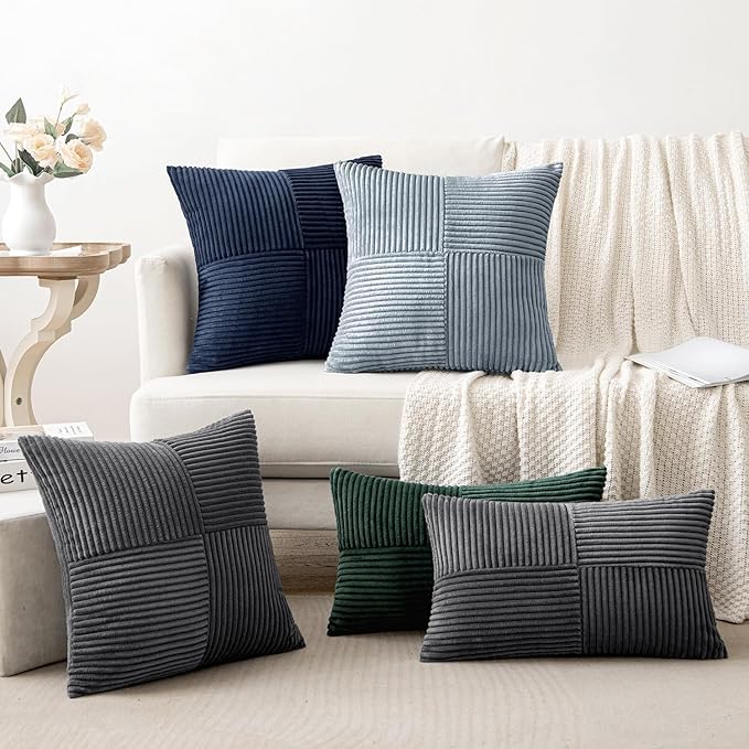 MIULEE Dustyblue Decorative Throw Pillow Covers 18x18 Inch for Couch Bed Sofa Pack of 2 Coastal Boho Farmhouse Throw Pillows Soft Cross Corduroy Patchwork Textured Cushion Cases