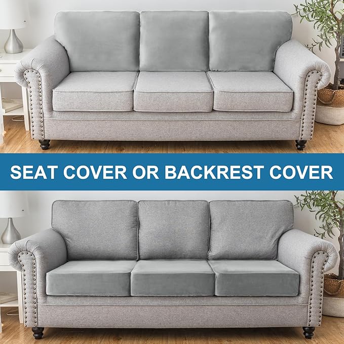Couch Cover Stretch Velvet Sofa Cushion Cover 3-Piece - Elastic Washable Slipcover for Seat or Backrest, Couch Seat Covers for Sofas (Light Grey)