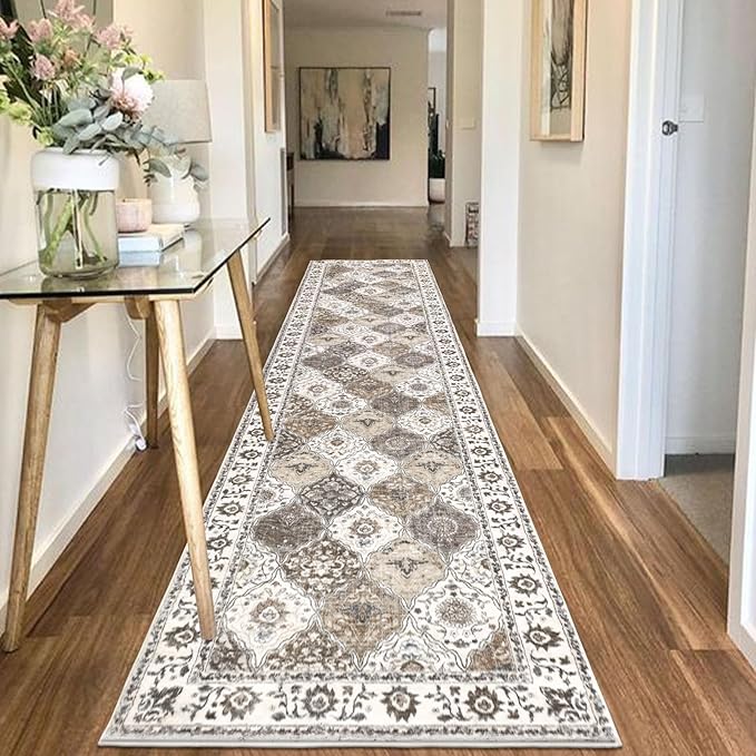 HEBE Hallway Runner Rug 2'8''x12' Washable Vintage Distressed Area Rugs Non Slip Laundry Rug Runner Boho Floor Carpet Runners for Hallways Entryway Laundry Room Kitchen Bathroom
