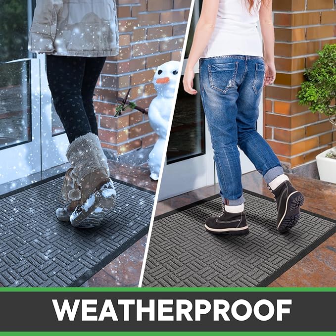 Mibao Front Door Mat, Heavy Duty Durable Welcome Mat for Outdoor Indoor, Dirt Trapper Waterproof Super Absorbent Door Mat for Entryway Outside Patio Porch, 35.5" x 24", Light Grey