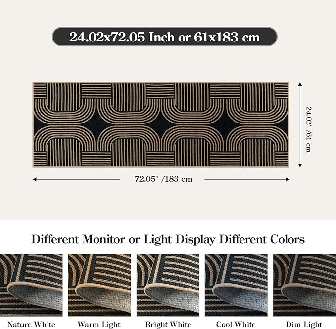 Lahome Modern Geometric Runner Rug, 2x6 Laundry Room Rug Runners for Hallways Non Slip, Washable Outdoor Carpet with Rubber Backing, Farmhouse Non Shedding Kitchen Mats for Floor Entryway