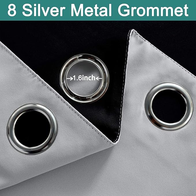 Yakamok 84 Inch Long 100% Blackout Curtains for Bedroom, 2 Thick Layers Thermal Insulated Grommet Total Blackout Drapes with Black Liner for Living Room (52Wx84L,Light Grey, 1 Panel)