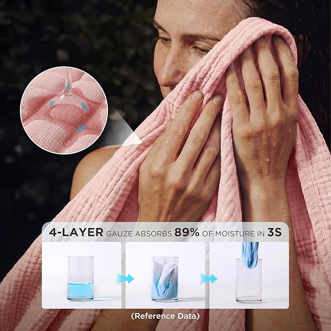 Bedsure 100% Cotton Muslin Throw Blanket Twin XL for Bed - 4-Layer Breathable and Lightweight Thin Soft Summer Gauze Muslin Blankets for Adults, Pink, 66x90 Inches
