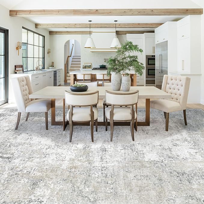 9x12 Area Rug for Living Room, Washable Modern Abstract Large Area Rug Neutral Soft Non Slip Kids Rug Stain Resistant Indoor Carpet for Bedroom Dining Room Playroom Office(BeigeGrey, 9'x12')