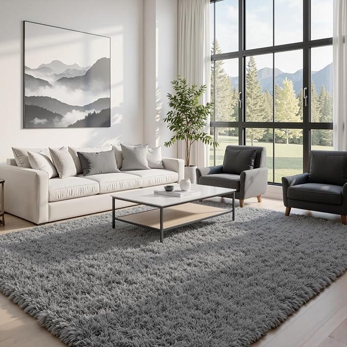 5x8 Area Rugs for Living Room: Soft Fluffy Shag Light Grey Rugs for Bedroom, Non Slip Large Fuzzy Plush Rug Indoor Floor Carpet for Nursery Kids Boys Girls Room, Dorms, Playroom, Modern Home Decor