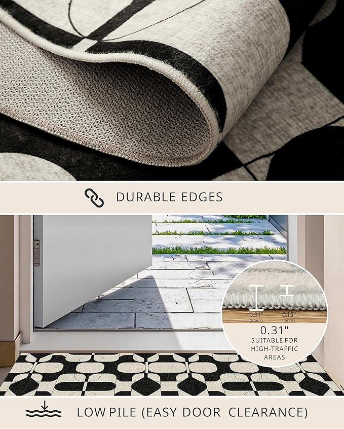 Latte&Fog 8x10 Area Rugs for Living Room, Large Vintage Washable Rug, Boho Non Slip Low Pile Carpet for Indoor Bedroom, Dining Room, Office, Dorm, Classroom, Farmhouse and Kids Room - Black Beige