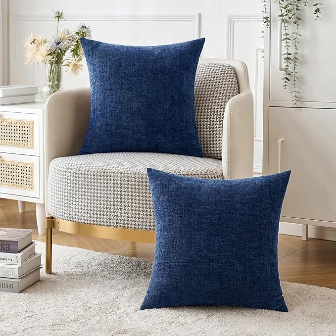 MIULEE Pack of 2 Couch Throw Pillow Covers 18x18 Inch Spring Soft Navy Chenille Pillow Covers for Sofa Living Room Solid Dyed Pillow Cases