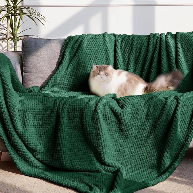 Whale Flotilla Extra Large Fuzzy Fleece Throw Blanket for Couch, 50x70 Inch Fluffy Warm Soft Jacquard Blankets for All Season, Lightweight and Cozy, Emerald Green