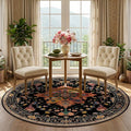 RELEANY Area Rugs 5ft Washable Non-Slip, Floral Vintage Distress Print Pattern Medallion Carpet for Living Room Bedroom Dining Room, Black Colorful Floral Dark Tan
