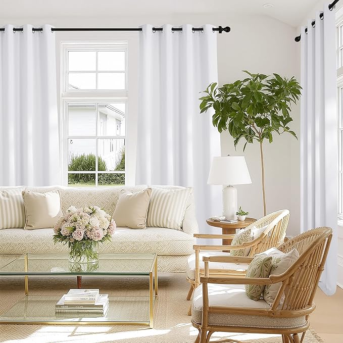 NICETOWN White 100% Blackout 102 inch Curtains, Grommet Thermal Insulated Window Treatments Light Blocking Drapes for Bedroom/Living Room, W52 x L102, 2 Panels
