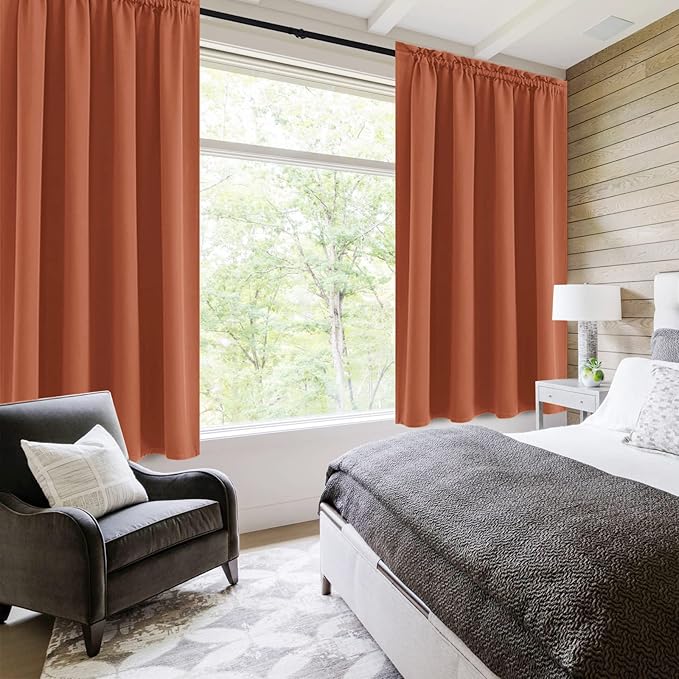 DWCN Blackout Curtains Thermal Insulated, Energy Saving & Noise Reducing Bedroom and Living Room Curtains, Burnt Ochre, W 52x L 63 Inch, Set of 2 Rod Pocket Curtain Panels