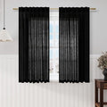 Nanspring Black Linen Sheer Curtains 54 Inch Length 2 Panel Set Back Tab Pocket Semi Sheer Light Filtering Short Curtain Soft Elegant Aesthetic Small Window Drapes for Bathroom 52x54 inches Long