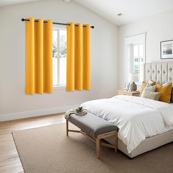 MIULEE Yellow Blackout Curtains for Bedroom Living Room 63 Inches Long 2 Panels, Thermal Insulated Room Darkening Drapes Solid Grommet Noise Reduction Light Blocking Window Treatments 40x63 Inch