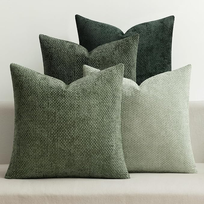 MIULEE Pack of 4 Couch Throw Pillow Covers 16x16 Inch Green Soft Decorative Chenille Pillow Covers Farmhouse Accent Cushion Covers for Boho Spring Home Decor Sofa Bedroom Living Room