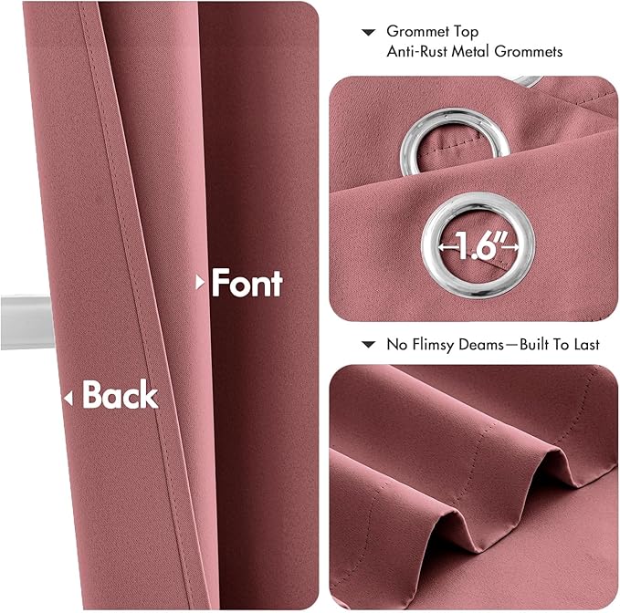 MIULEE Dusty Rose Blackout Curtains for Bedroom Living Room 84 Inches Long 2 Panels, Thermal Insulated Room Darkening Drapes Solid Grommet Noise Reduction Light Blocking Window Treatments 40x84 Inch
