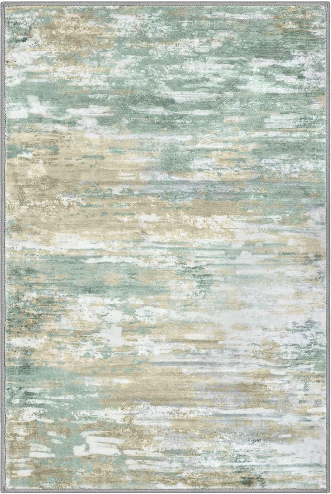 KOZYFLY Small Area Rug 2x3 Rug Entryway Rugs Modern Abstract Indoor Non-Slip Machine Washable Rug Light Green Yellow, Dining Room Rug with Soft Low Pile for Kitchen Bath Office Small Carpet Floor Mats