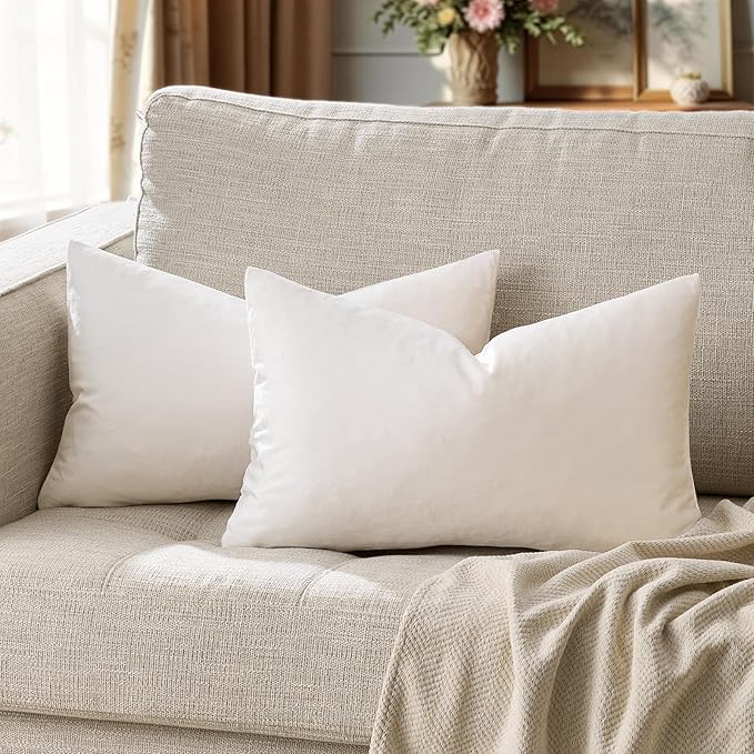 GIGIZAZA Beige Velvet Pillow Covers: Pack of 2 Lumbar Throw Pillows Soft Solid Covers - Decorative 12x20 Modern Couch Small Cushion Covers,Living Room,Bedroom,Sofa