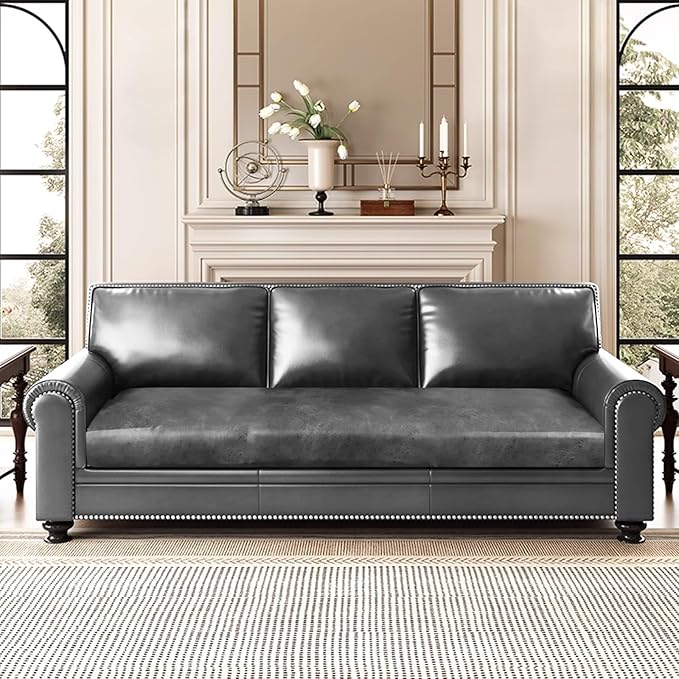 Leather Look Couch Cushion Covers Sofa Seat Slipcovers Sets Couches Furniture Protector for Sectional Armchair Loveseat Pets Kids Stretch Spandex Fabric (1 Cushion XL Sofa, Light Grey)