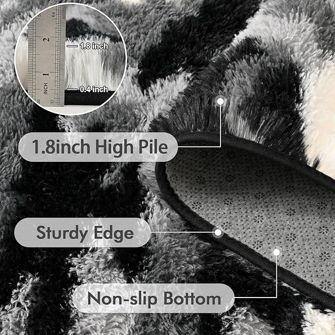 4x6 Ft Shag Rugs for Bedroom Living Room, Tie-Dyed Ultra Soft Fluffy Furry Area Rugs for Indoor Floor, Aesthetic Carpet for Kids Home Decor (Grey)