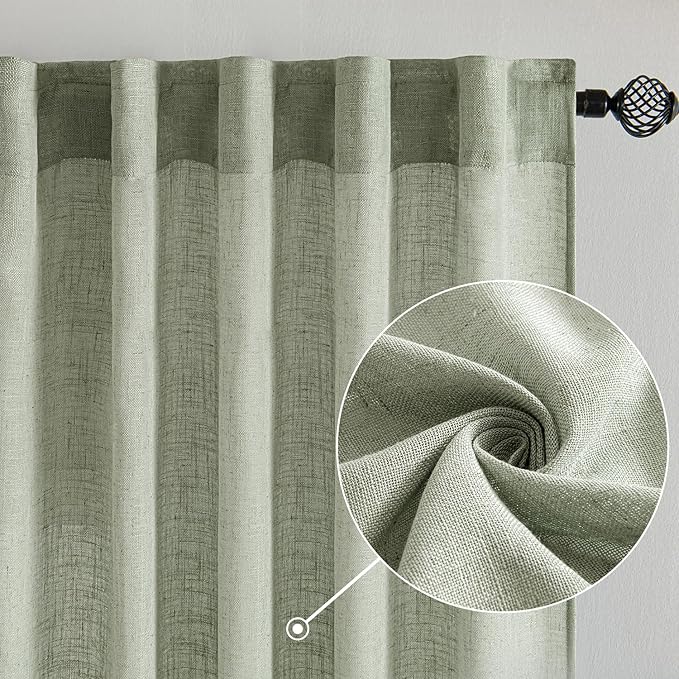 MIULEE Sage Linen Curtains 84 Inch Length 2 Panels for Bedroom Living Room,Green Soft Thick Linen Textured Window Drapes Semi Sheer Light Filtering Back Tab Rod Pocket Burlap Look Decor