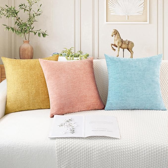 CaliTime Throw Pillow Covers Decorative 12 X 20 Inches Pack of 2 Cozy Chenille Cushion Cases for Couch Sofa Bed Living Room Home Light Blue Grey