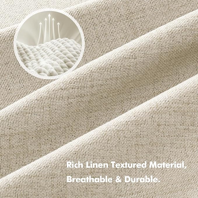 MIULEE 100% Blackout Linen Curtains for Bedroom, Cream Solid Luxury Decor Thermal Insulation Room Darkening Drapes for Living Room Nursery Back Tab Rod Pocket 42 x 90 Inches, 2 Panels