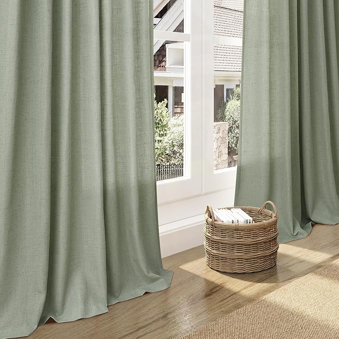 Nanspring Desert Sage Linen Curtains 72 Inch Length for Living Room Semi Sheer Light Filtering Door Drapes 2 Panels Set for Kids Bedroom Back Tab Rod Pocket Modern Farmhouse Decor 52x72