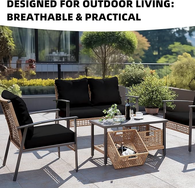 8Pcs Outdoor Cushion Covers, Patio Cushion Covers,Stretch Elastic Slipcovers, Replacement Washable & Reusable Furniture Protector for Patio Couch (Black,Cover Only)