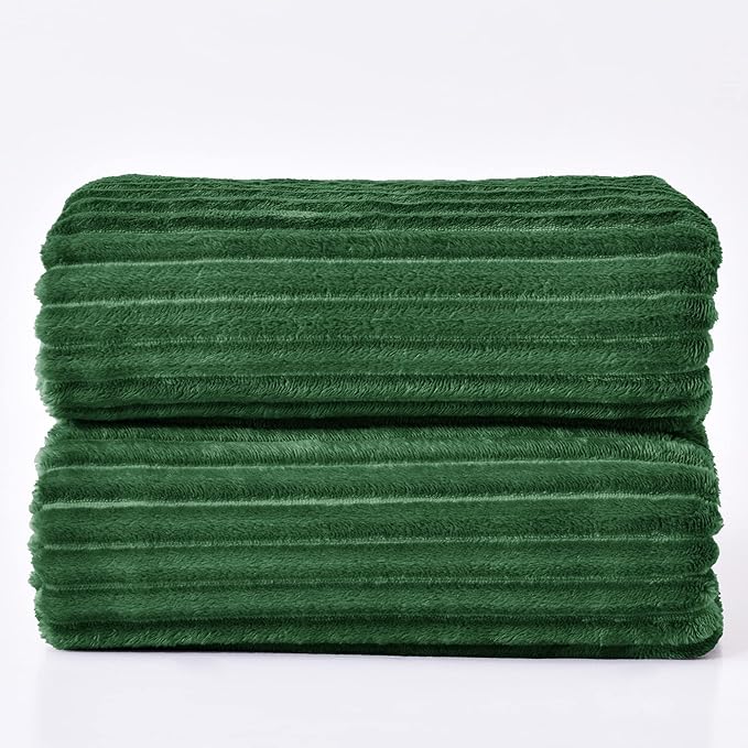 BEDELITE Fleece Blanket Queen Size – 3D Ribbed Jacquard Soft and Warm Decorative Fuzzy Blankets – Cozy, Fluffy, Plush Lightweight Throw Blankets for Couch, Bed, Sofa(Green, 90x90 inches)