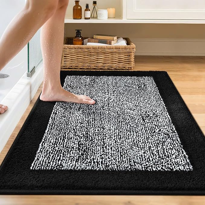 48x32 Large Bathroom Rugs Washable Non Slip, Black Bath Mat for Bathroom Floor Tub, Soft Absorbent Quick Dry Mats for Shower, Bathtub,Home Decor