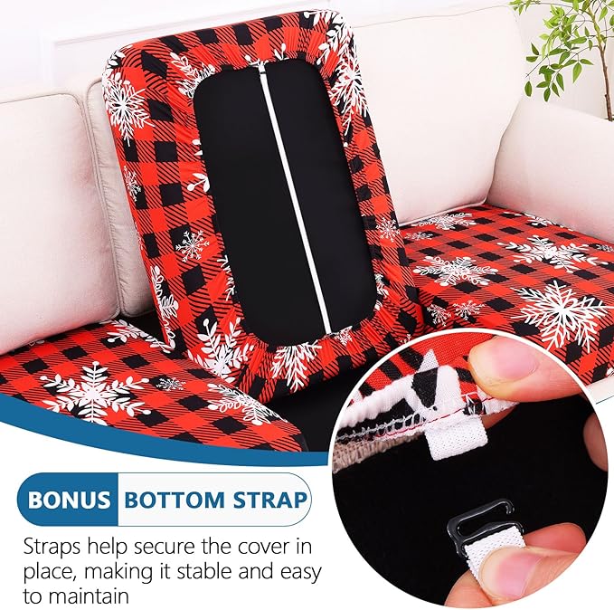 hyha Printed Couch Cushion Covers, Floral Sofa Covers Washable for 3 Cushion Couch, Stretch Pattern Outdoor Cushion Covers for Patio Furniture with Elastic Bottom(Large, Checkered Snowflake)
