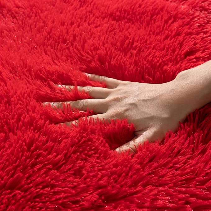 Runner Rugs for Bedroom 2x6 Rug Runners for Hallways Non Slip Soft Shag Bedside Rug, Fluffy Area Rug Throw Rugs for Living Room, Floor Carpet Runner for Nursery Kids Dorm, Red