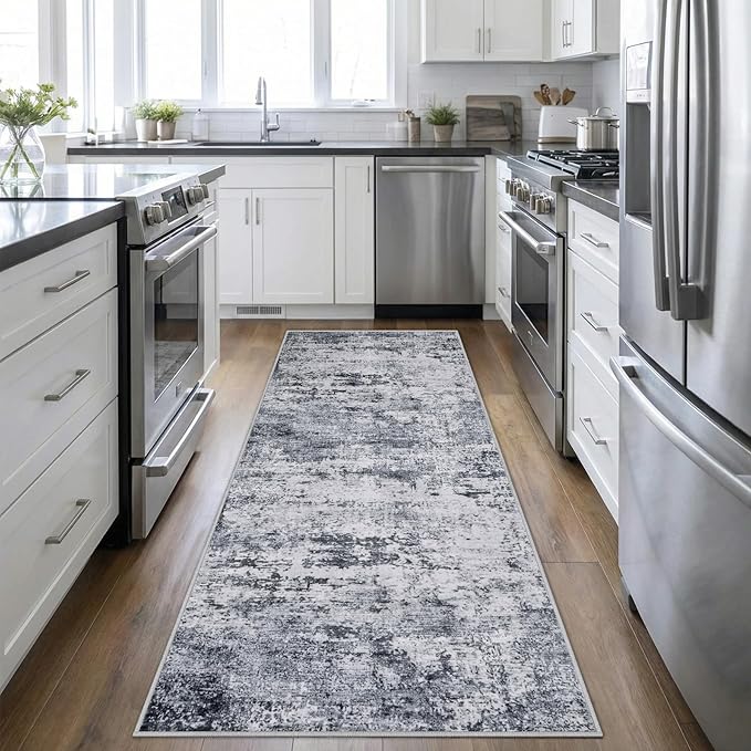 2.6'x8' Runner Rug Washable Rug;Modern Abstract Soft Thin Runner Rug Grey