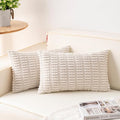 Pack of 2 Corduroy Decorative Throw Pillow Covers 12x24 Inch Soft Striped Pillow Covers Modern Farmhouse Home Decor for Sofa Living Room Couch Bed（Cream White）