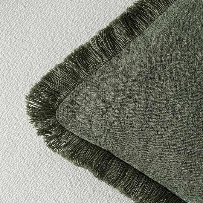 MIULEE Decorative Throw Pillow Covers Neutral Fringe Throw Pillows Set of 2 Rifle Green Boho Farmhouse Cushion Covers with Tassels for Couch Sofa Bed Living Room Spring Home Decor 20x20 Inch