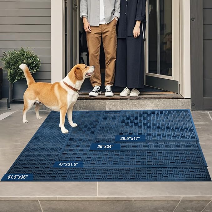 Mibao Front Door Mat Indoor Outdoor Entrance, Dirt Trapping Waterproof All-Season, All-Weather Doormat, Non-Slip Durable Natural Rubber Low Profile Easy Clean Patio Entrance Mat, 61.5" x 36", Blue