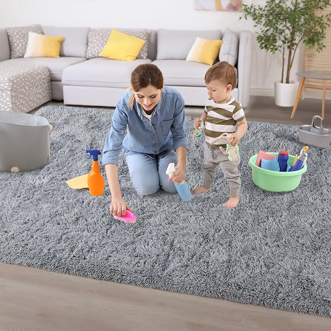 Chicrug Soft Area Rugs for Bedroom Living Room Plush Fluffy Rug 4x6 Feet, Shag Furry Area Rug Carpet Non Shedding for Nursery Children Kids Girls Room Home Decorative, Grey
