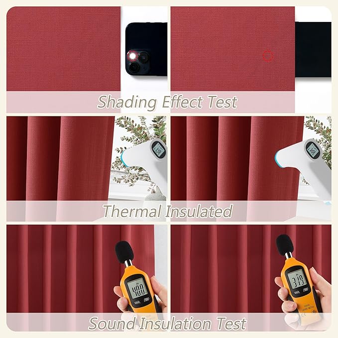 Guken Red 100% Blackout Linen Curtains 84 Inch Length 2 Panels Set for Living Room Bedroom Back Tab/Rod Pocket Thermal Insulated Black Out Drapes Room Darkening Window Curtains 84 Inches Long